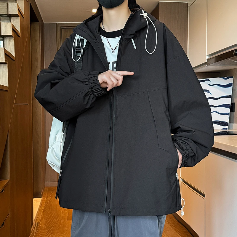 Description Picture 5 of itemSpring Autumn Casual Hiking Jacket Men Outdoor Waterproof Windproof Hooded Windbreaker Coats Sports Zipper Korean Loose Outwear