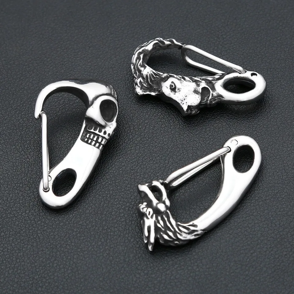 Vintage Wikinger Löwenkopf Schlüsselanhänger für Männer Frauen Edelstahl Punk Tier Schädel Garnelen Schnalle Schlüsselanhänger Modeschmuck Geschenke