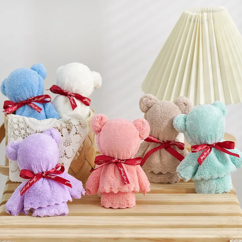 Description Picture 2 of itemCoral Velvet Bunny Bear Plush Towel Cute Bear Doll Baby Towels Soft Absorbent Bath Face Hand Towel for Wedding Business Gifts
