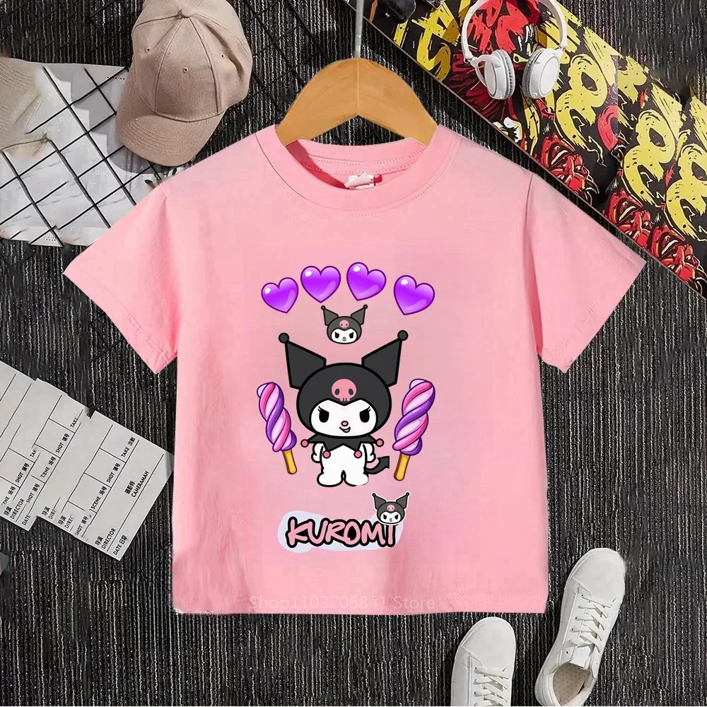 My Melody's Kuromi Cuties Summer O-neck Soft T-shirts for Boys and Girls Korean-inspired Hip-Hop Styles for Your Trendy Child 6