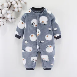 Autumn & Winter Newborn Baby Clothes Dinosaur Print Baby Boy Romper Warm Infant Baby Boy Girl Soft Fleece Jumpsuit Pajamas