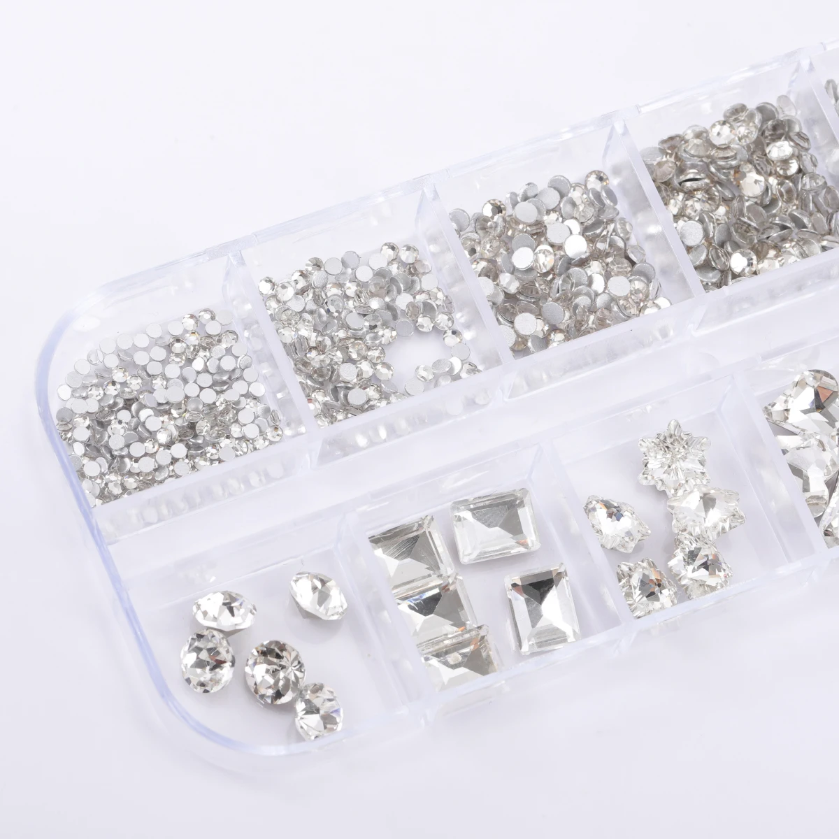 950pcs12 palace box transparent color flat nail rhinestone rhinail diamond fat square crooked heart special nail tip drill set 5