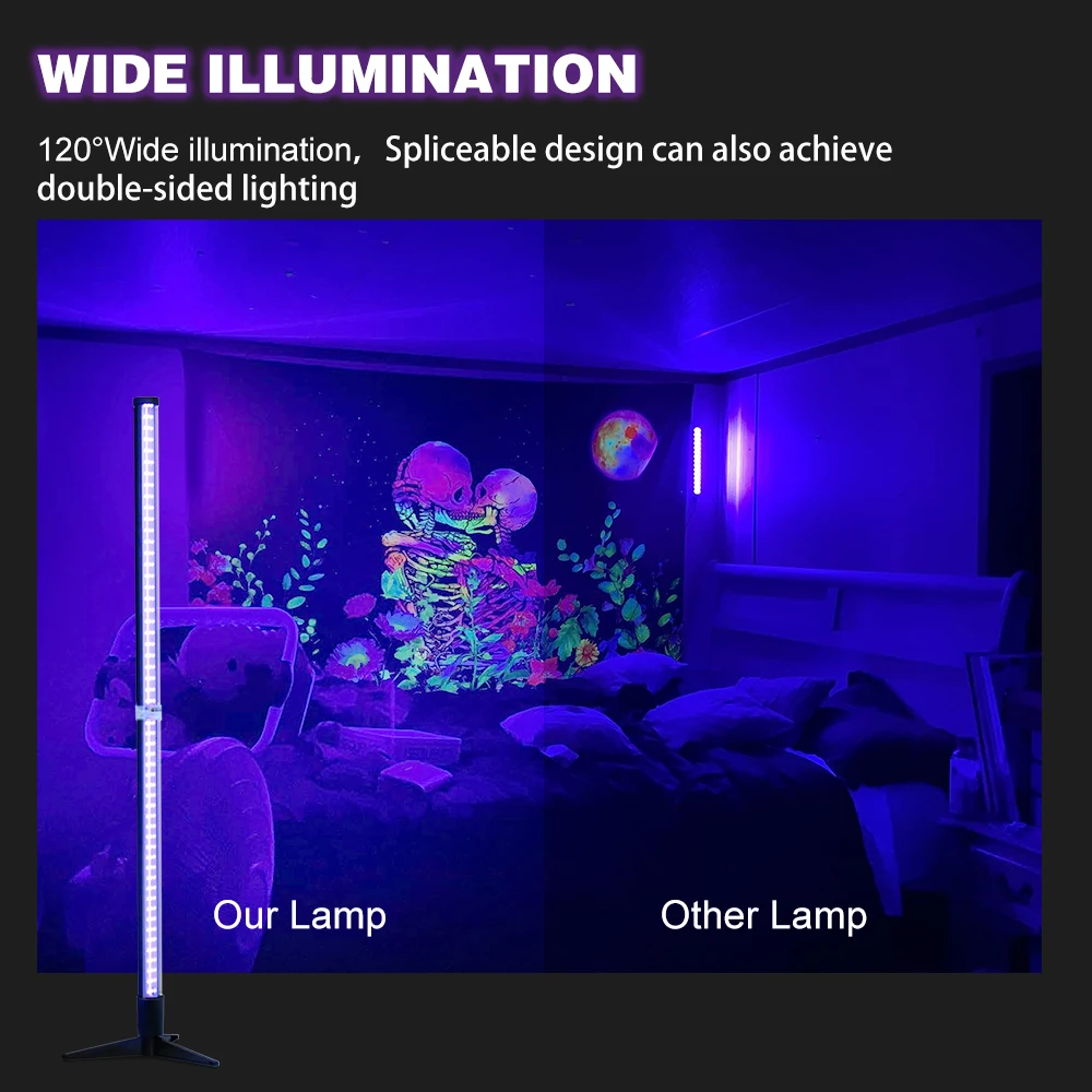 385-400nm UV LED Light Tube Fluorescent Ultraviolet Curing Floor Lamp Blacklight for Halloween Party Decor