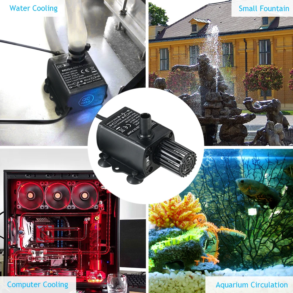Water Pump Aquarium Water Pump Fish Tank Pump Decdeal Ultra-quiet DC12V 6W/10W Brushless with 5.5*2.1mm Waterproof Submersible Fountain Aquarium 300L/H Lift