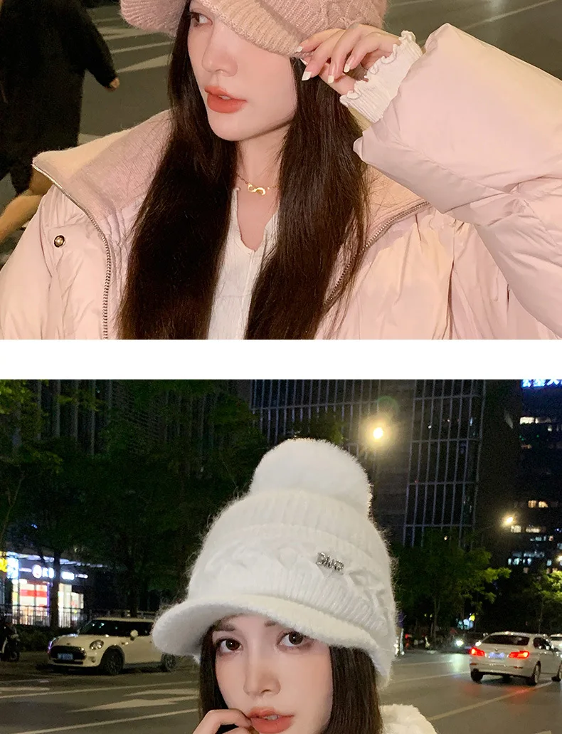 Chapeau tricoté chaud à la mode pour femmes, avec oreillettes, langue de canard, bonnet d'extérieur épais et rembourré en coton, hiver 2023_voghion.com