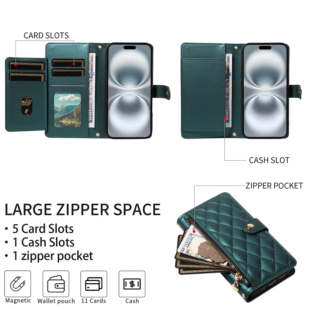Crossbody Strap Multi-Card Slot Wallet Phone Case Cover