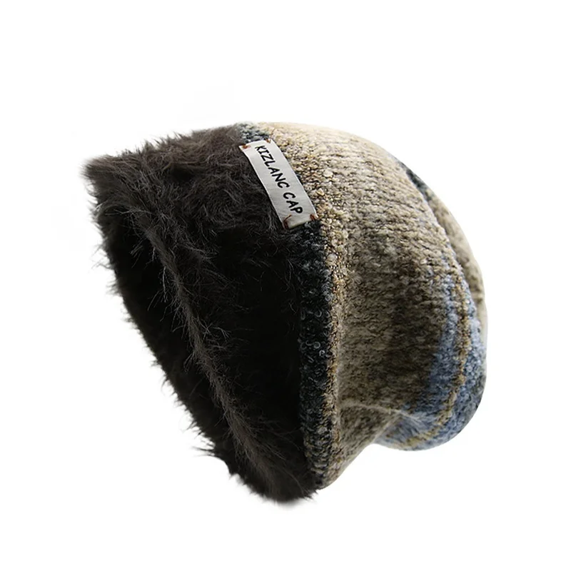 New Meilade Winter Fleece-Lined Knitted Slouchy Hat For Women Slim Face Cold-Resistant Warm Retro Woolen Hat For Men