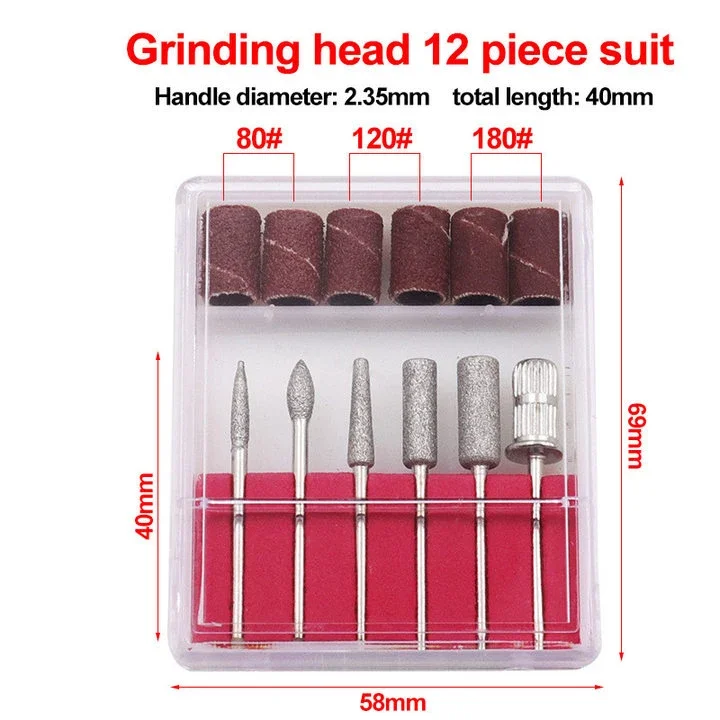 

6pcs of diamond manicure polishing head set With 6 sand rings for nail Gel Removing Manicure Pedicure Grinding Head Sander Tool