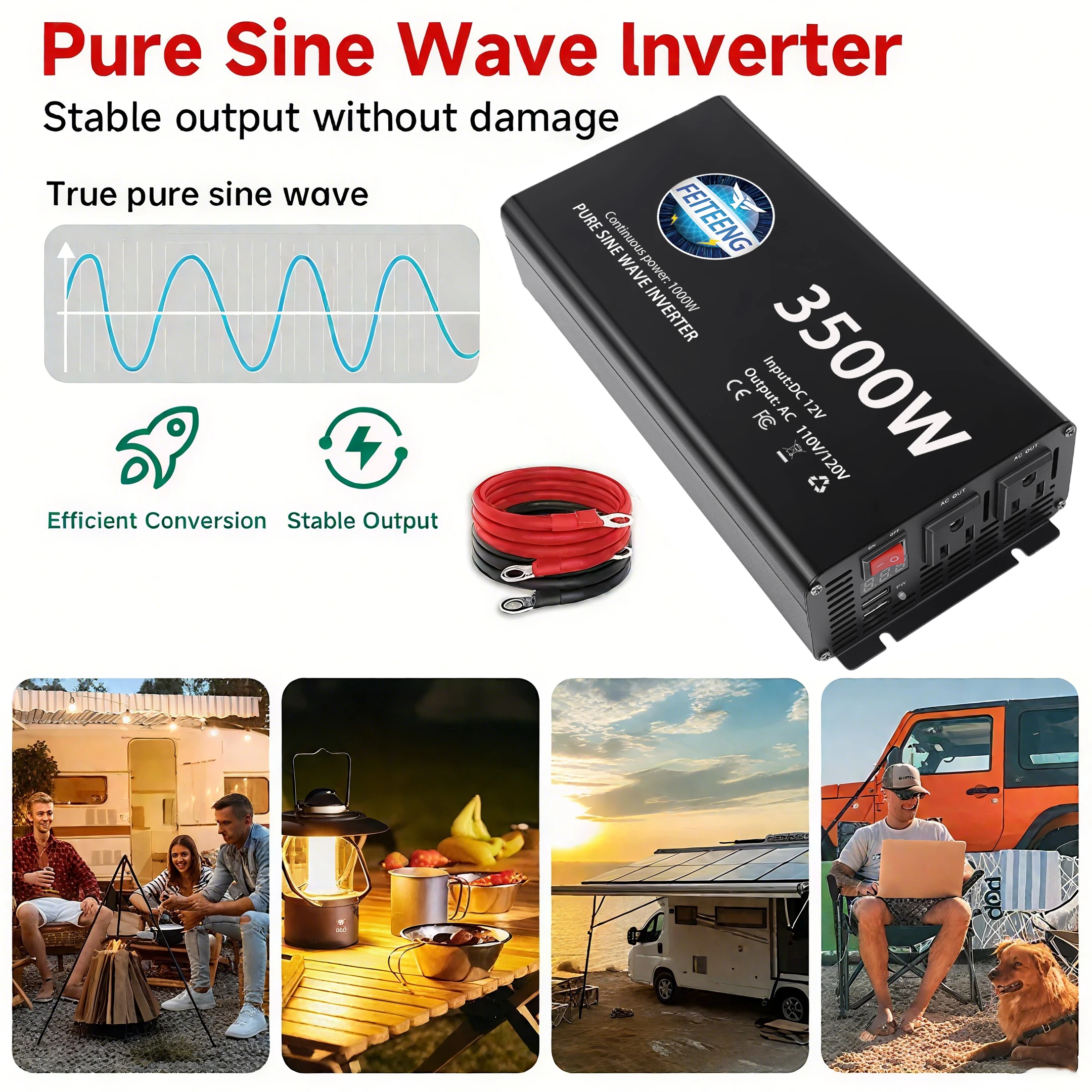 순수 사인파 인버터 1500W-3500W DC-AC 12V-110V/120V 차량용 파워..