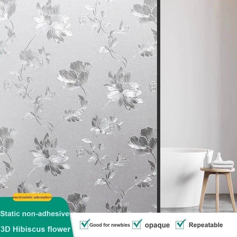 FANCY FIX Hibiscus flowers Glass Stickers Anti-Glare Window Film Translucent Opaque Anti-Peep Window Film