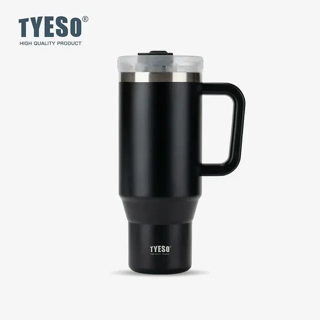 Tyeso 900/1200ML Tumbler Bottle Stainless Steel Car Mug With Handle Straw Thermal Iced Travel Vacuum Insulated Coffee Hot Cup 2