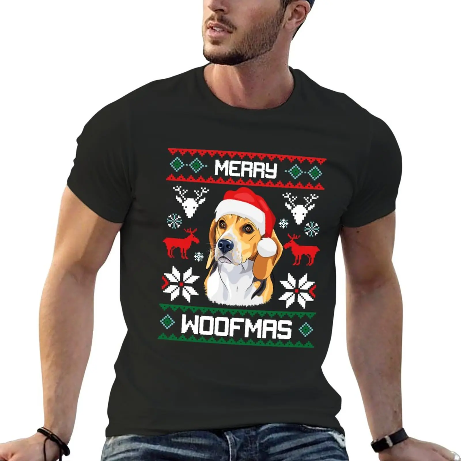 

Beagle Merry Woofmas Christmas Dog Gift T-Shirt plain t-shirt custom t shirts design your own men t shirt