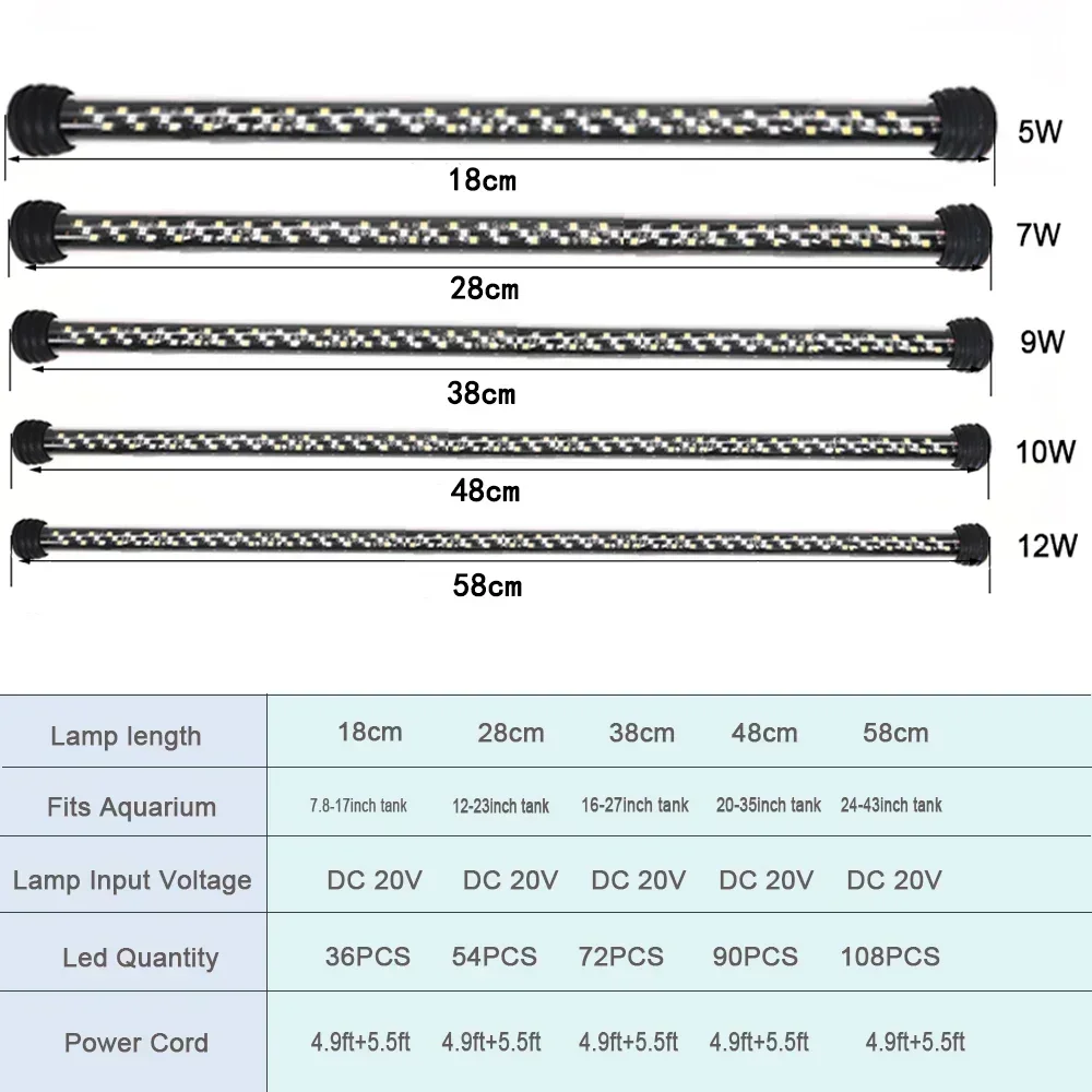 90-260V Aquarium Light LED Waterproof Fish Tank Clip Light Underwater Decor Lighting Submersible Lamp Plant Grow Lamp 18-58 CM led lamp,aquarium light,aquarium lamp