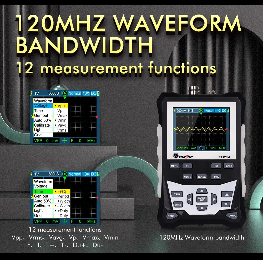 

Handheld color analog Oscilloscope 120 mhz frequency 500 m/sampling rate