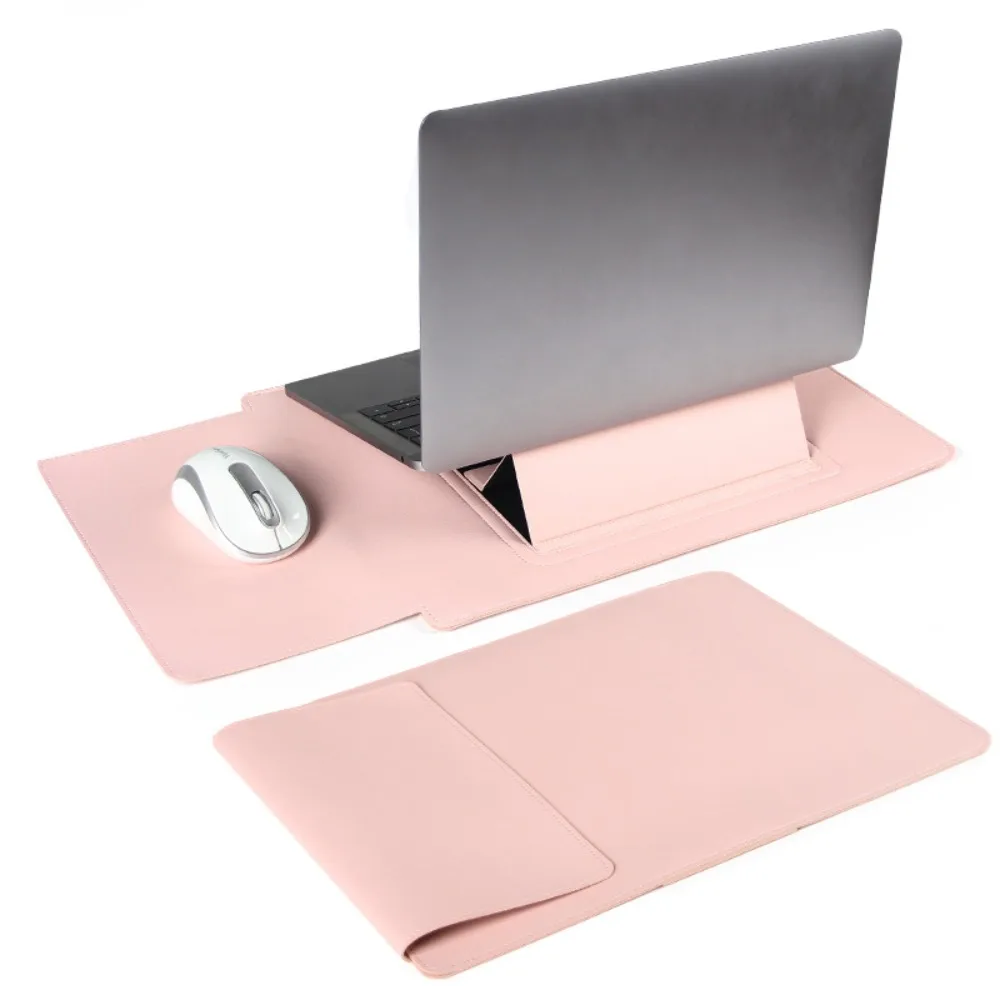 Versatile PU Leather Laptop Sleeve with Stand and Built-In Mouse Pad - Shockproof Protection
