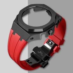 Premium Stainless Steel Casioak Case with Metal Bezel and Rubber Band for GA2100 GAB2100 (B-R with Screw)