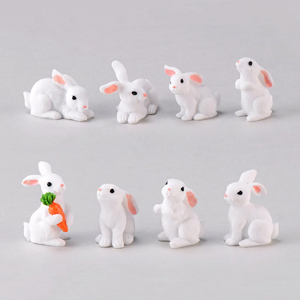 White Hare Mini Animal Craft Dollhouse Ornament Fairy Garden Figurine Di Coniglio In Miniatura Micro Landscape Resin Bunny Statue