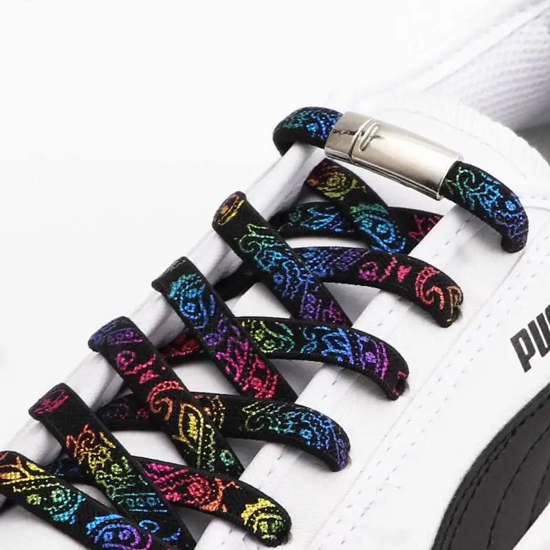 

Cashew Flower Magnetic Lock Shoelaces Without Ties AF1/AJ Elastic Laces Sneakers Kids Adult 8MM Thick Sports No Tie Shoelace