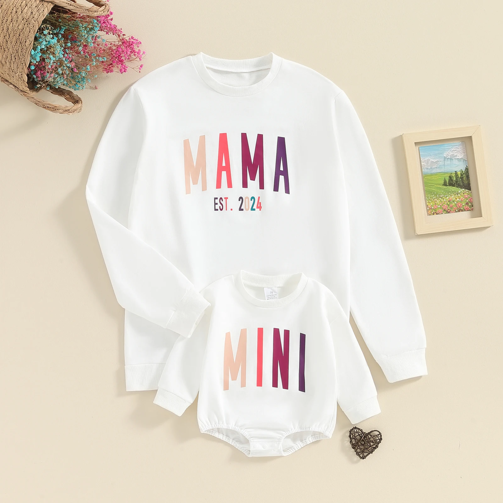 FOCUSNORM 2 Colors Family Matching Sweatshirt Outfits Letters Print Long Sleeve Spring Fall Pullover Baby Girls Boys Romper 2