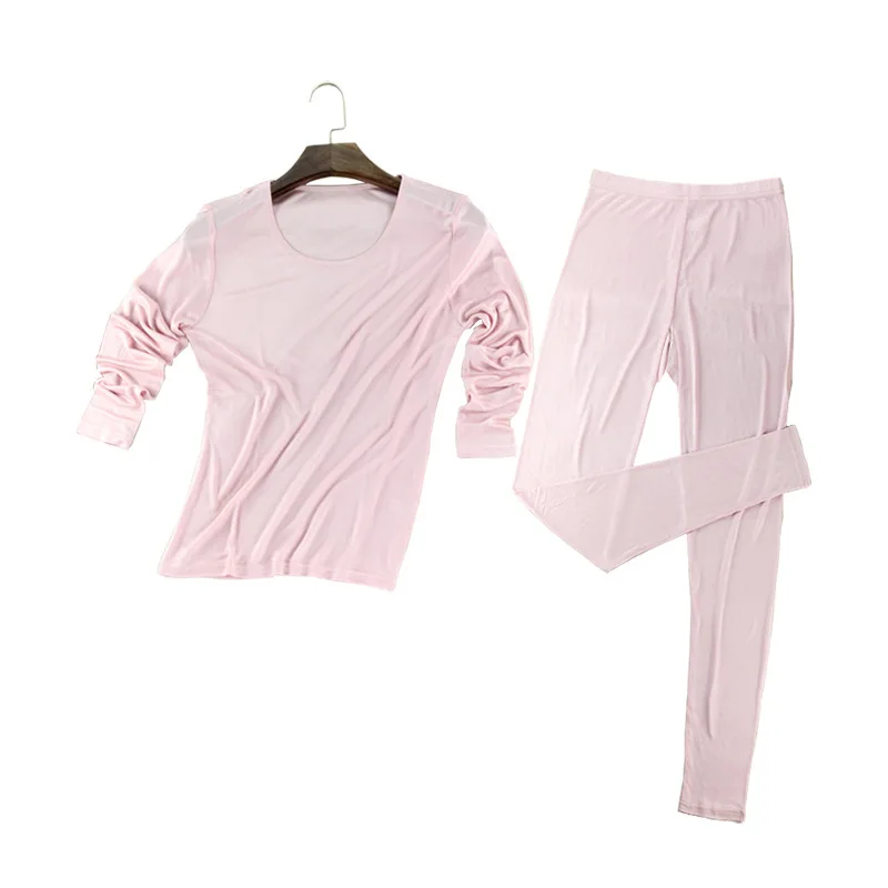 Women Silk Underwear Set Real Silk Double-sided Knitted Thermal Autumn Winter