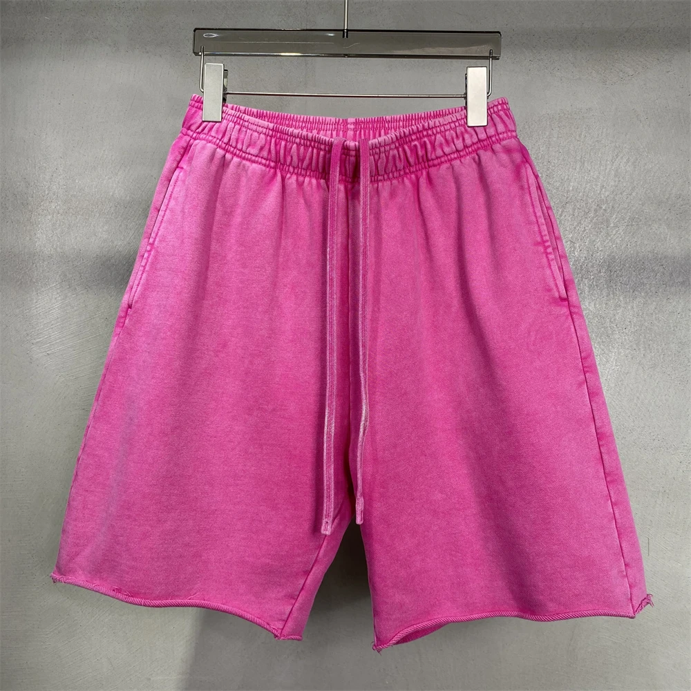 ZODF Vintage Men Summer Batik Washed Cotton Shorts Unisex High Street Distressed Loose 420gsm Short Pants Brand Clothes HY0817 6