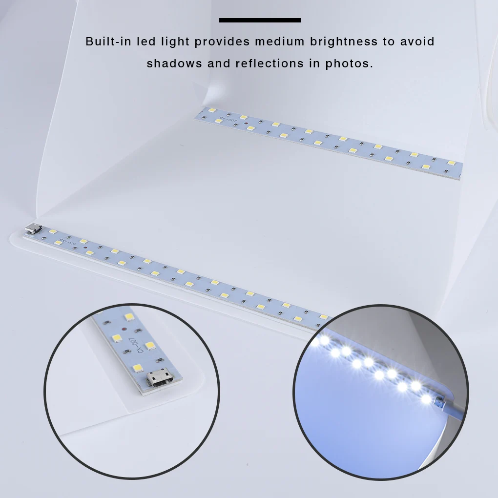 Mini Folding Photo Booth Softbox Small LED Lights Portable Folding Light Box Photo Props Double Light Strip 6 Color Backdrop