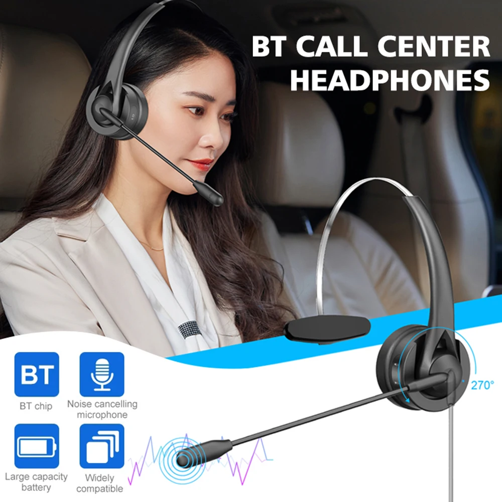 Call Center Office Bluetooth Headphones With Mic Charging Base Wireless Headset HiFi Noise Cancelling Earphones for PC Laptop