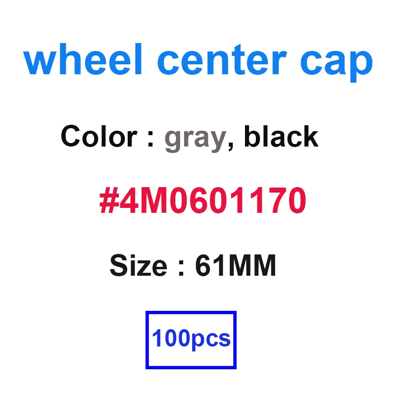 

100pcs 61mm 60mm Gray Black Wheel Center Caps 4M0601170 JG3 Hub Cap Rims Cover Badge Emblem Sticker Car Styling