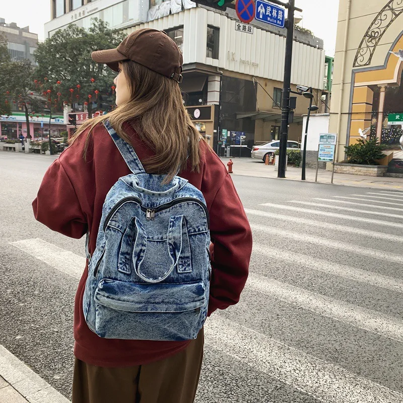 Vintage Denim Women's Backpack Large Capacity Student School Bags For Girls Casual Ladies Travel Backpack