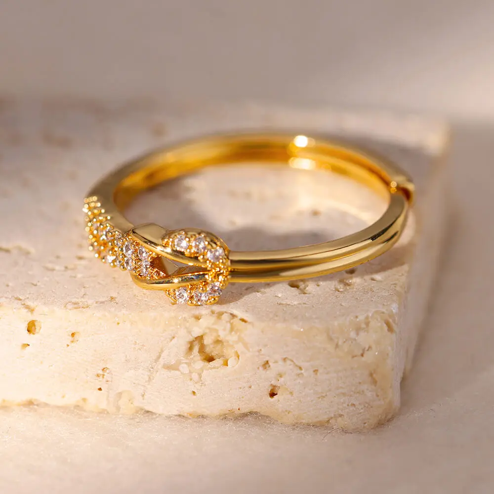 Luxury Zircon Ring Infinity Design Gold Plated Stainless Steel