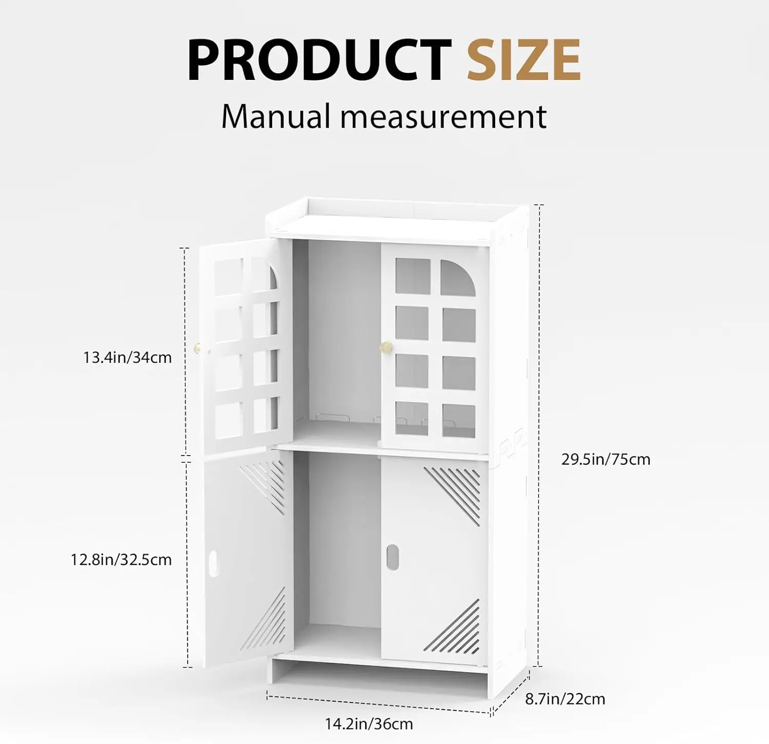 Bathroom Floor Cabinet 4 Tier, White Storage Cabinet with Doors, Free Standing Shelf Unit for Bathroom 20 x 20 x 117 cm