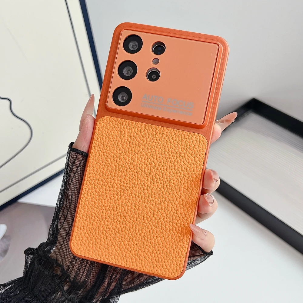 Lychee Pattern PU Leather Slim Matte Phone Case with Large Window Camera Protection