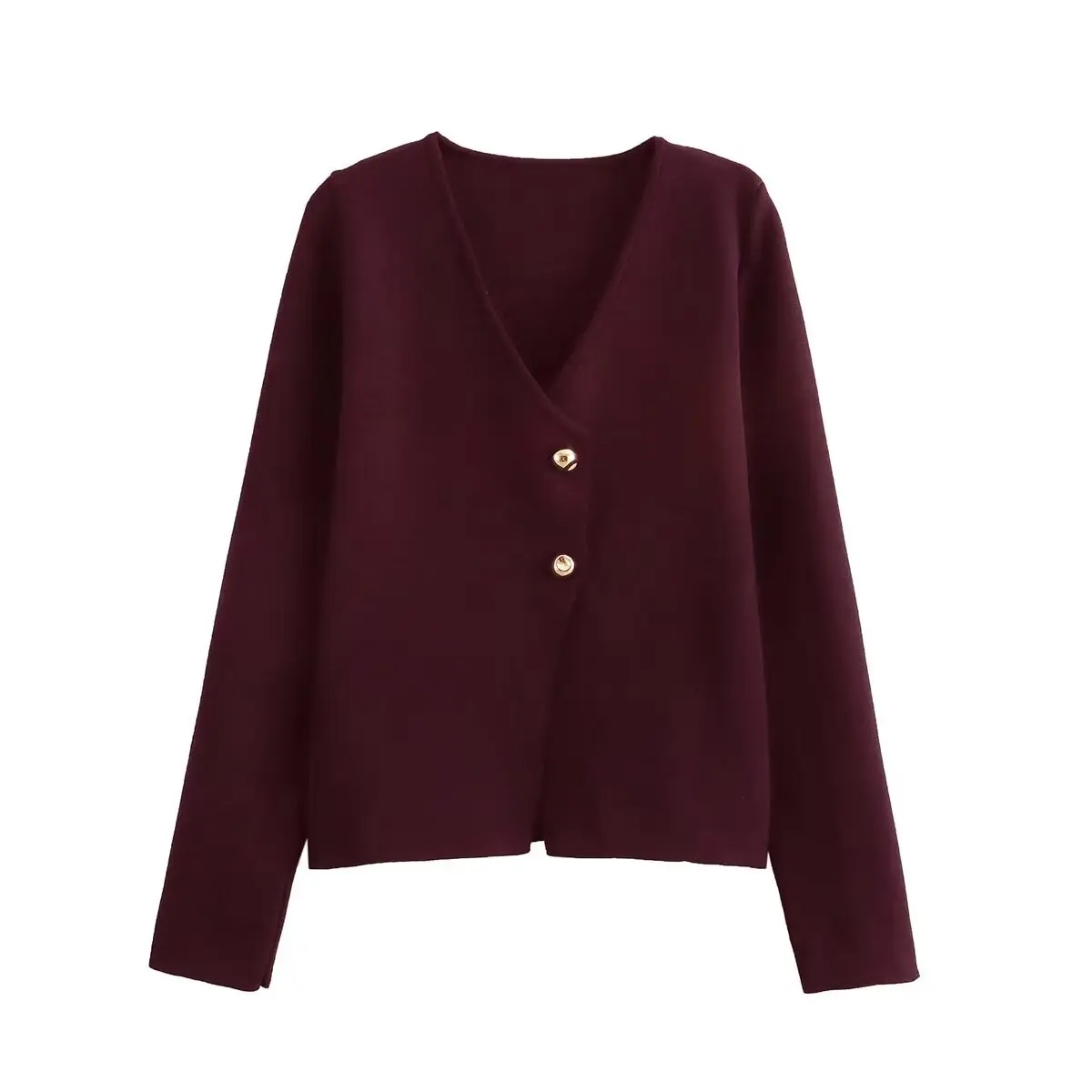 Vintage Solid  Golden Button Woman Single Breasted Sweater Ladies V-neck Long Sleeve Pocket Female knitted sweater 2