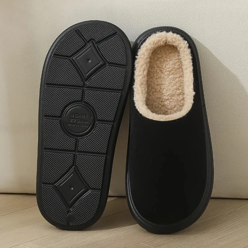 Unisex-Hausschuhe für drinnen und draußen, Winter, TPR, rutschfeste Sohle, Slip-On, weich, warm, schwarz, bequem, für Zuhause, Freizeitschuhe, leicht zu reinigendes Design – Detail 10