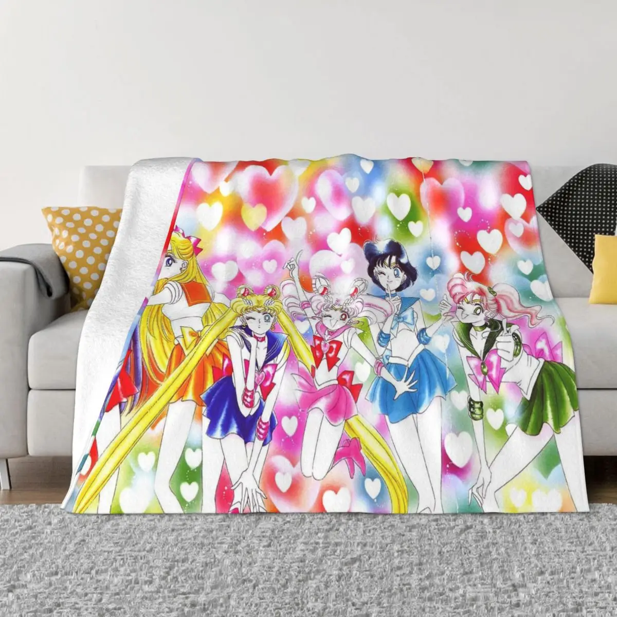 Moon Girl Anime Blankets Flannel Spring Autumn Portable Lightweight