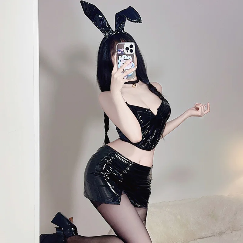 

Cosplay Bunny Girl Latex AV Lingerie Woman Sexy Crotchless Leather Costume Female Erotic Party Night Clubwear Secretary Uniform