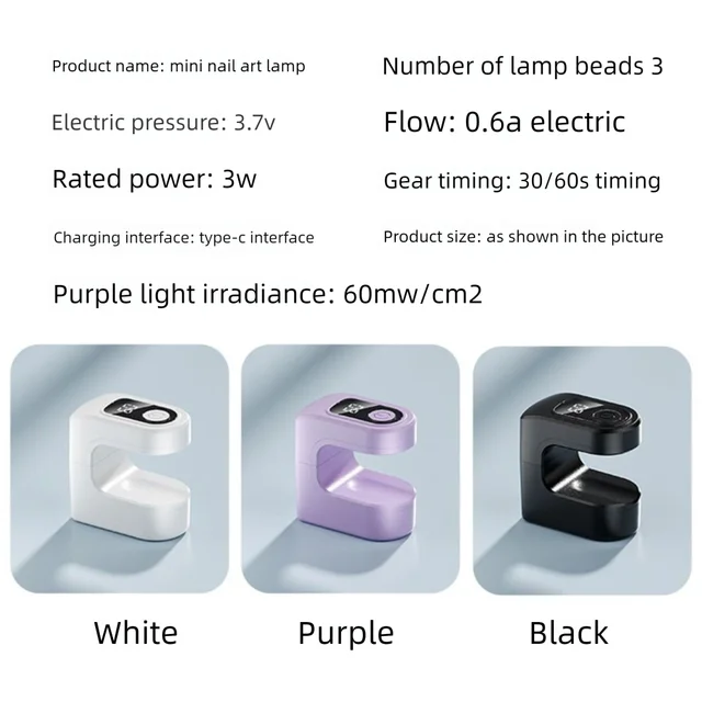 Quick Drying Mini Nail Dryer Light Efficient Curing Single Finger LED Nail Lamp 30/60s Timer Portable UV Curing Light Gel Polish 3