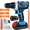 21V Cordless Drill Set, 23 Pieces Drill with 3/8" Keyless Chuck, 25 3 Clutch Drill with Work Light, Max Torque 45Nm, 2 Speeds 1