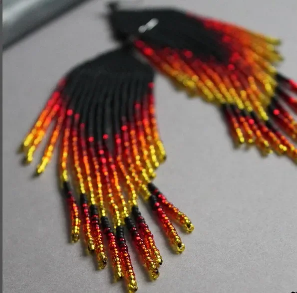 Rice bead earrings Tassel Gradient Originality Hand knitting Bohemia Alloy Fashion Simple Beaded earrings hoop earrings