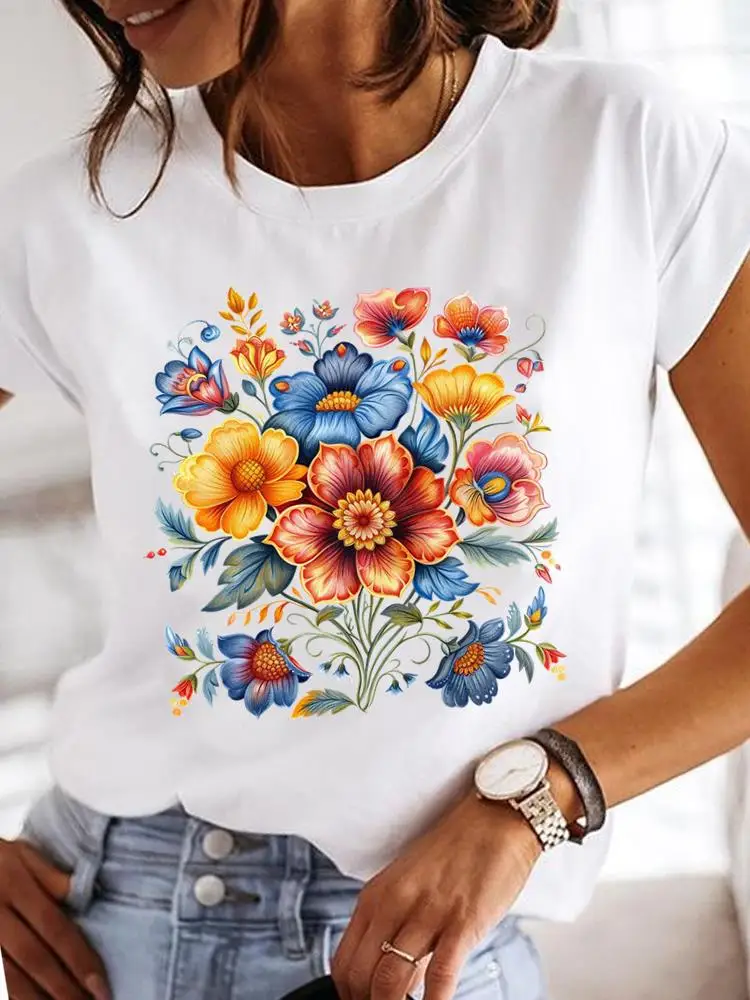 Clothes T Female Clothing For Women Graphic Tee Fashion Lady Sweet Flower 90s Casual Top O-neck Short Sleeve Print T-shirts