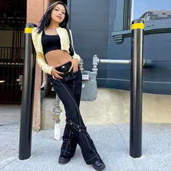 Moda outono calças femininas preto denim y2k baggy cintura alta streetwear calças mãe angustiado cintura assimétrica jeans