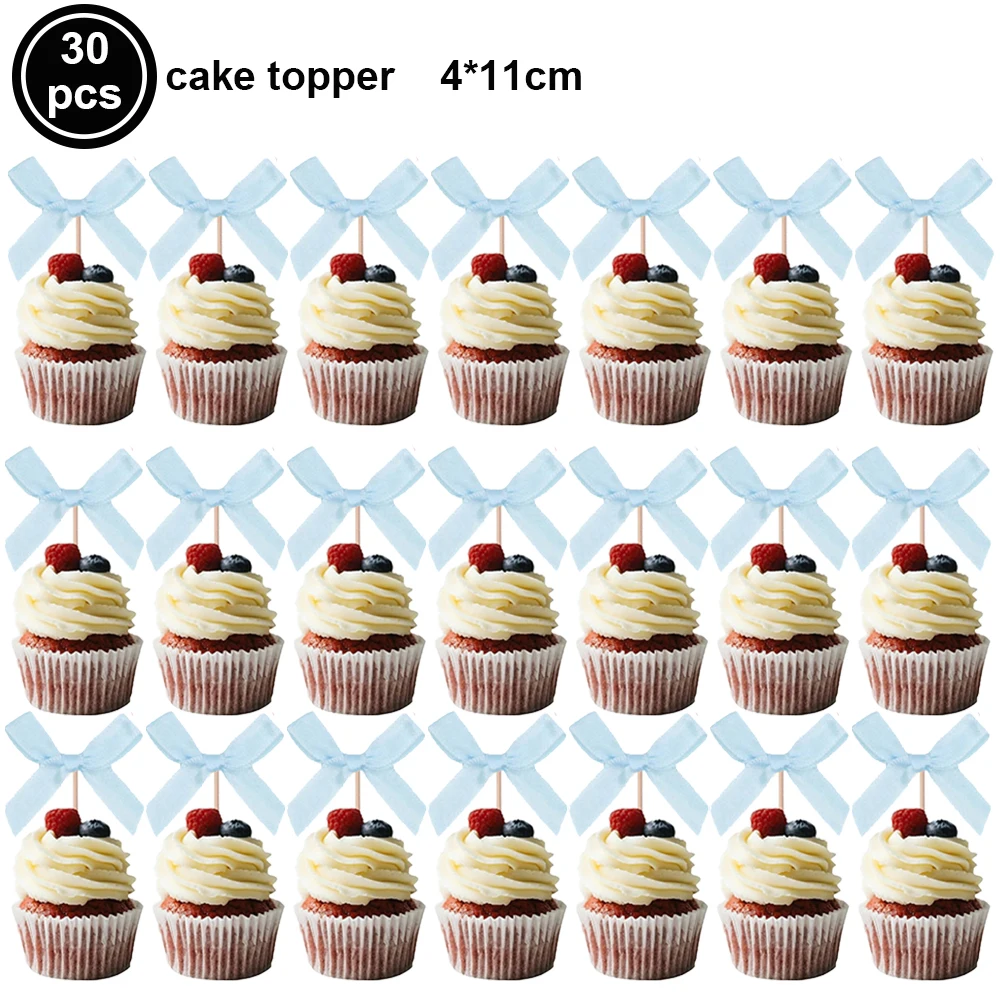 Set of 10 Pink Bow Cupcake and Cake Toppers for Coquette-Themed Parties and Bridal Showers