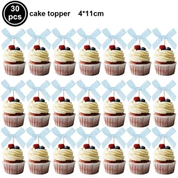 Set of 10 Pink Bow Cupcake and Cake Toppers for Coquette - Themed Parties and Bridal Showers (30pc blue)