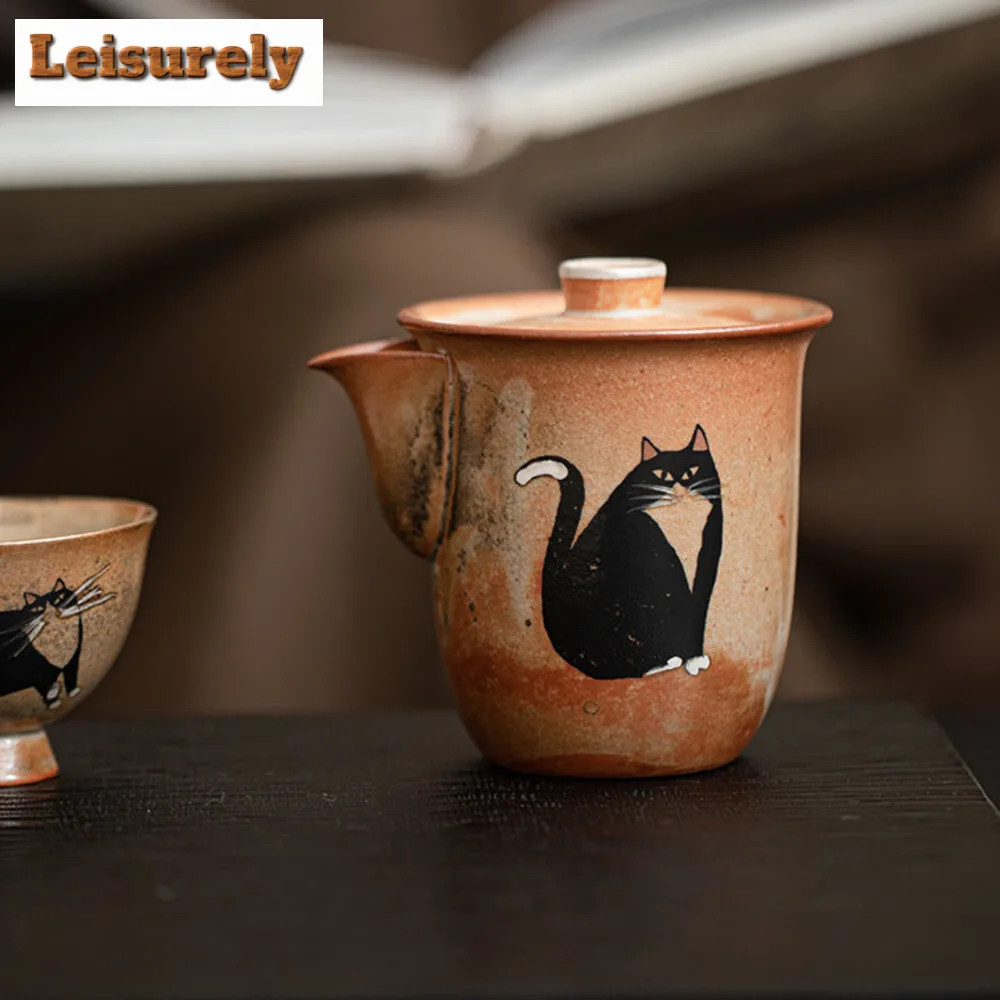 180ml Japanese Wood-fired Porcelain Hand Grasping Pot Kiln Change Zhiye Cat Treasure Bottle Pot Painted Silve Maker Tea Kettle