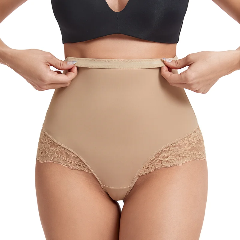 Pinsy Shapewear  High-Waist Smoothing Lace Hipster Panty Beige