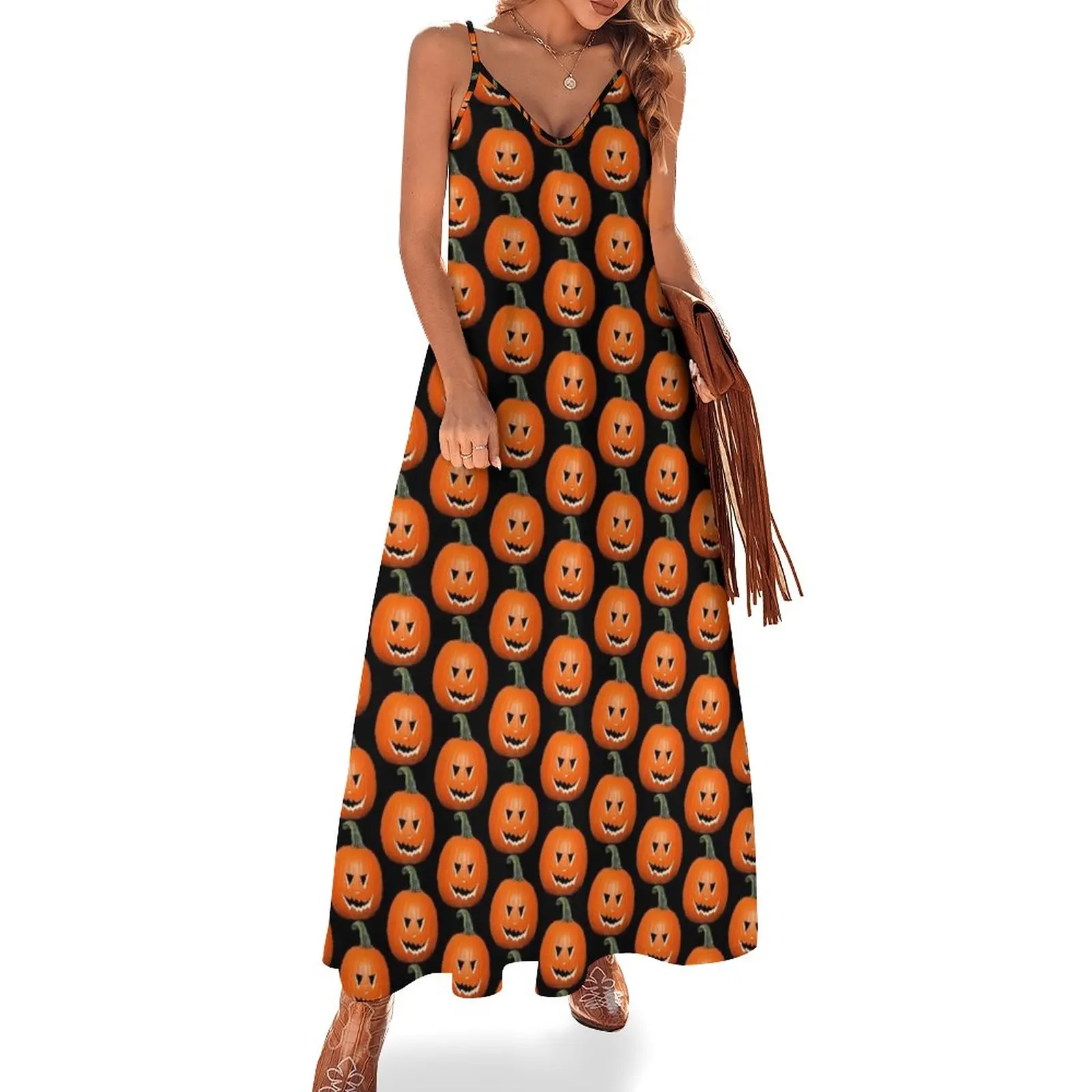 

Halloween Pumpkin Sleeveless Dress dress dresses Party dresses for women Long dress woman Female