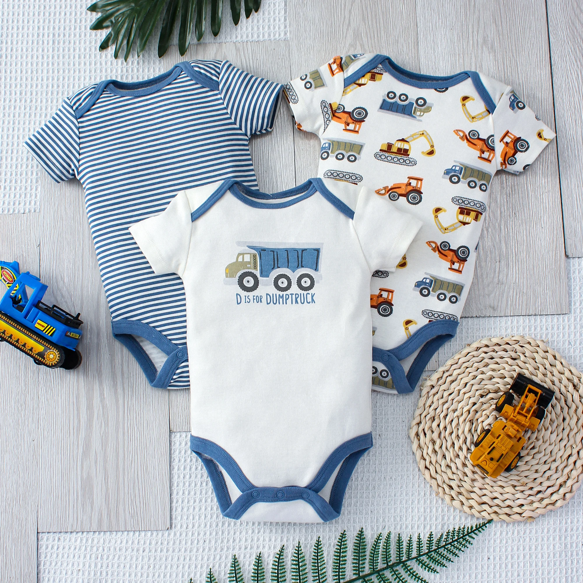 3PCS Baby Boy Summer Bodysuits 3