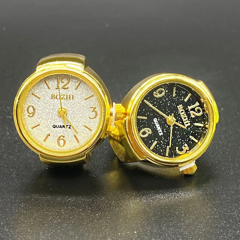 Kiss Jewelry Gold Plated Shiny Index Dial Finger Watch Rings Men Women Stretchy Strap Quartz Watch Ring Vintage Punk Gifts