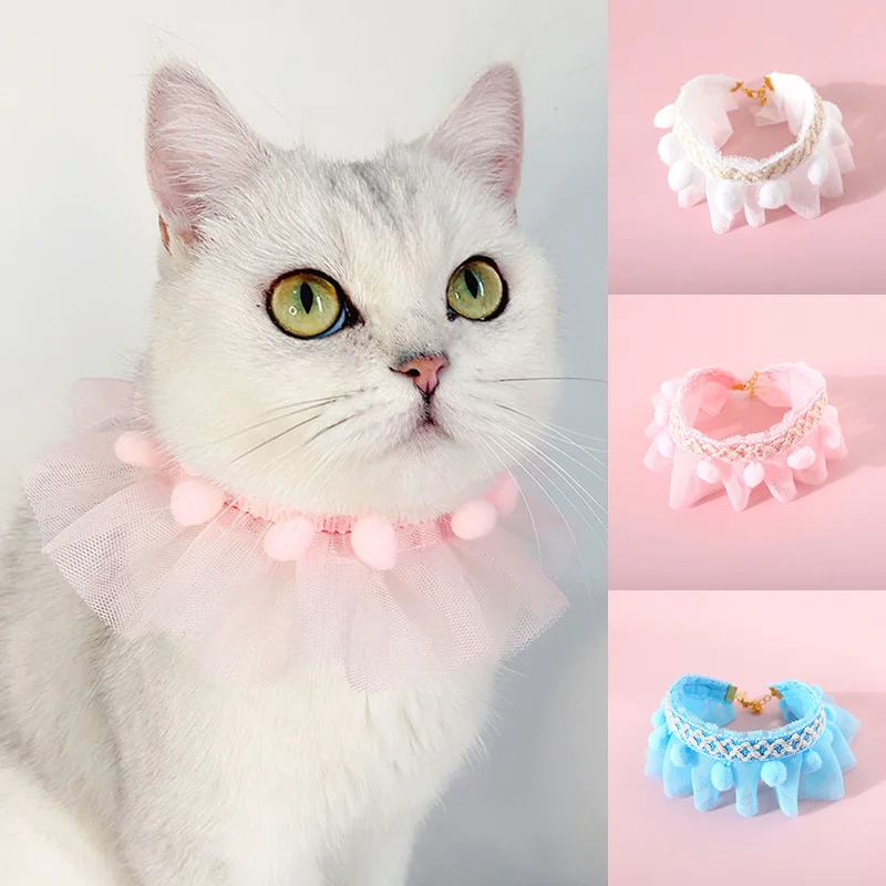 Pets Cat Collars Cute Soft Necklace Collar with Lace Ruffle Adjustable Scarf Collar Princess Cat