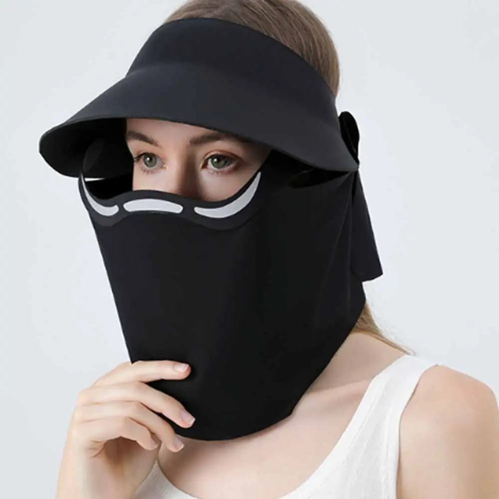 Hollow Top Large Brim Sun Hat Magnetic Lightweight Ice Silk Face Cover UV Protection Detachable Full Face Mask Beach Activities